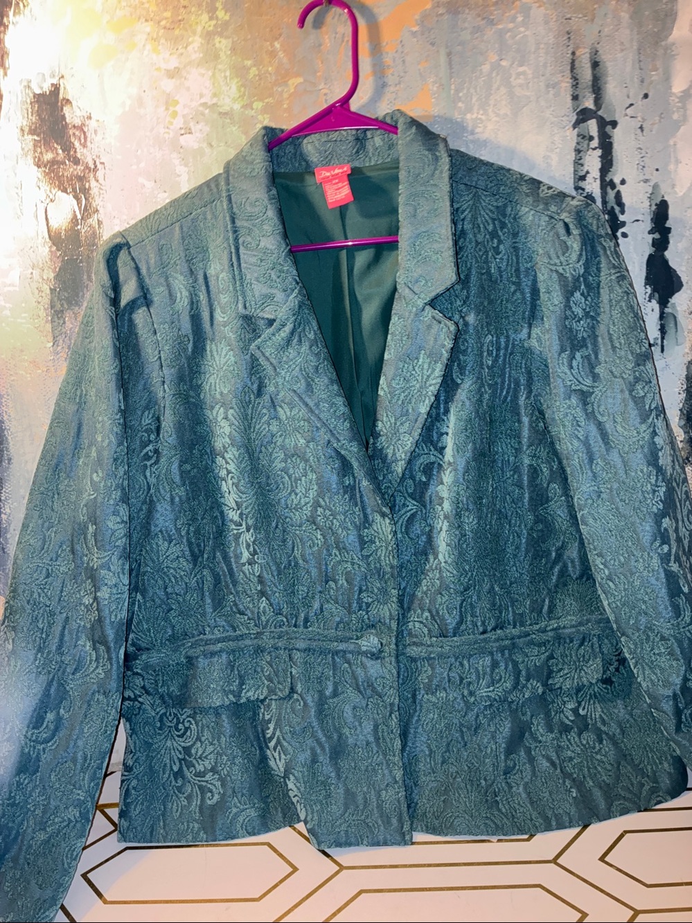 Vintage Women’s Du Jour Teal Jacquard Blazer Size 2 X